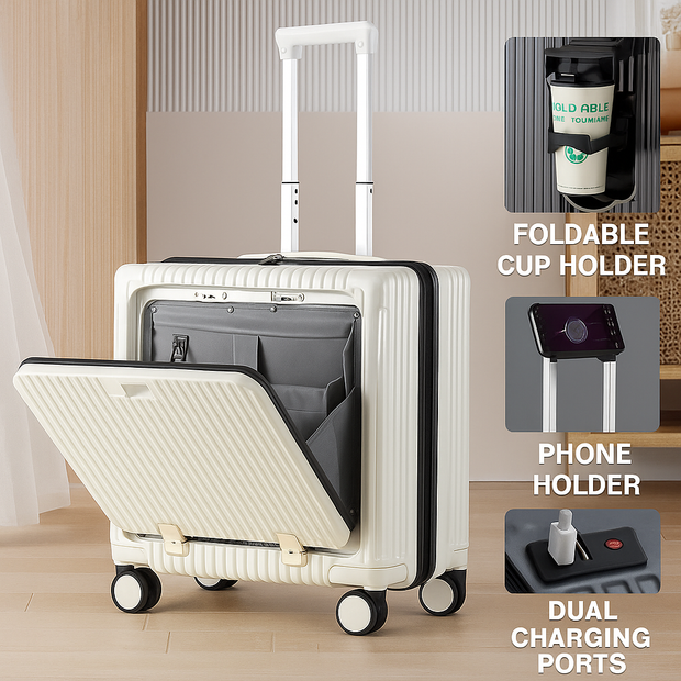 18″ Front-Opening USB Spinner Luggage