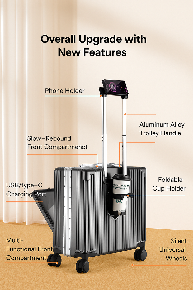 18″ Front-Opening USB Spinner Luggage